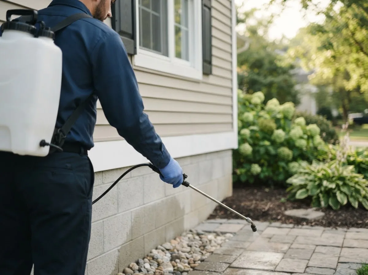 Pest control technician inspecting a home in Grantsboro, NC